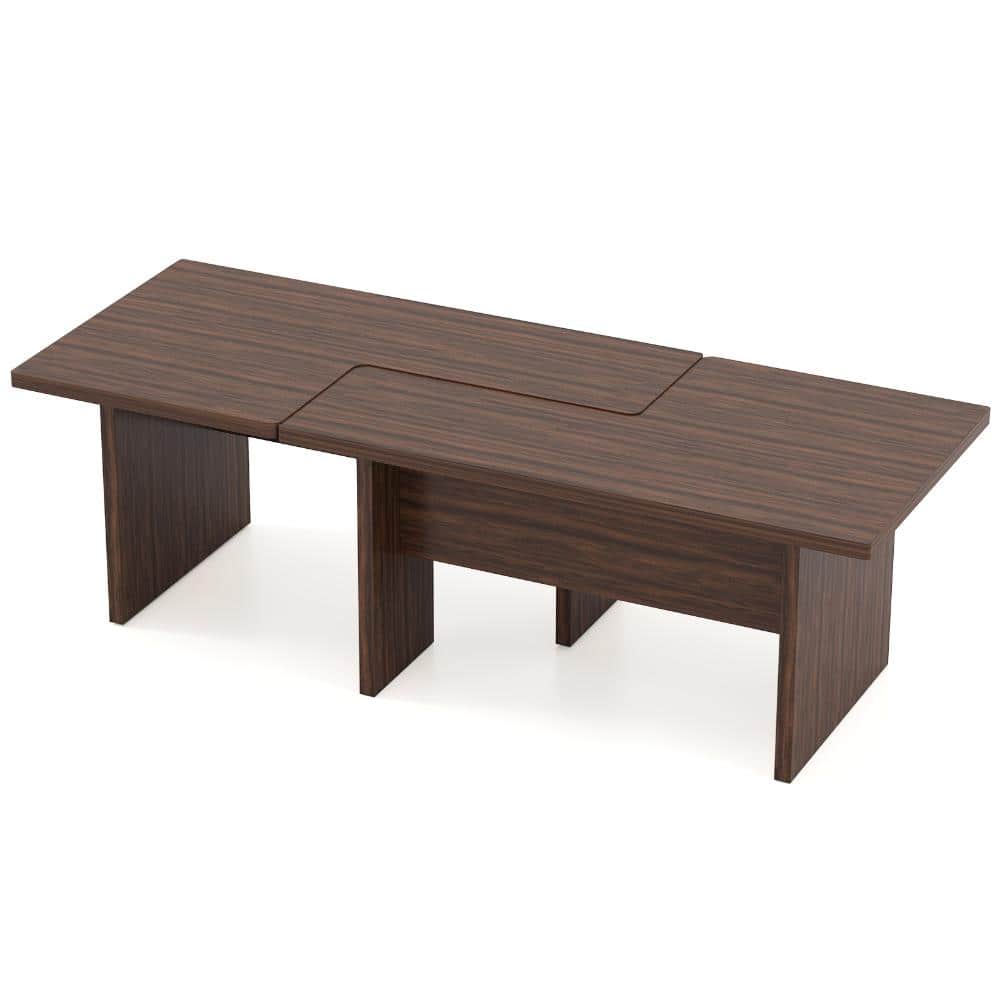 Bunpeony Walnut Modular L-Shaped Coffee Table Set of 2 Nesting