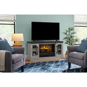Spruce Hallow 48 in. Freestanding Electric Fireplace TV Stand in Medium Gray Ash with Charcoal Top