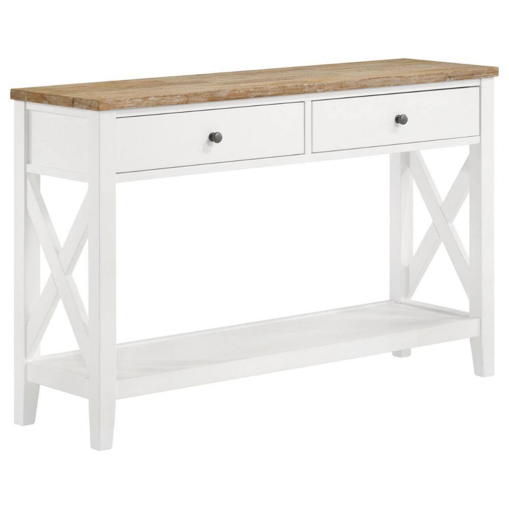 Maise 48" White and Natural Wood Console Table with Storage