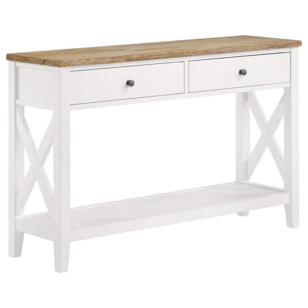 Maise 48" White and Natural Wood Console Table with Storage