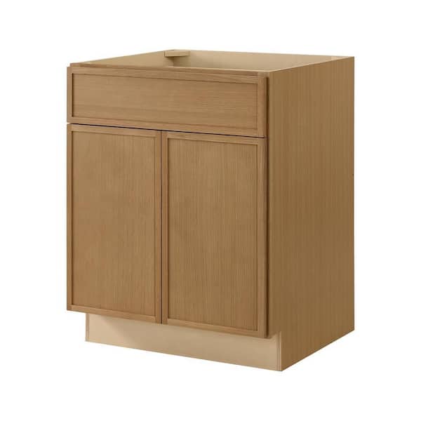 Leyton 27 in. W x 24 in. D x 34.5 in. H Ready to Assemble Plywood Slim Shaker Base Kitchen Cabinet in White Oak