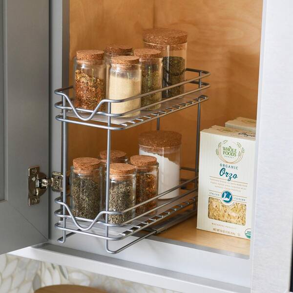 HOUSEHOLD ESSENTIALS 4 in. W 2 Shelf Nickel Double Sliding Spice