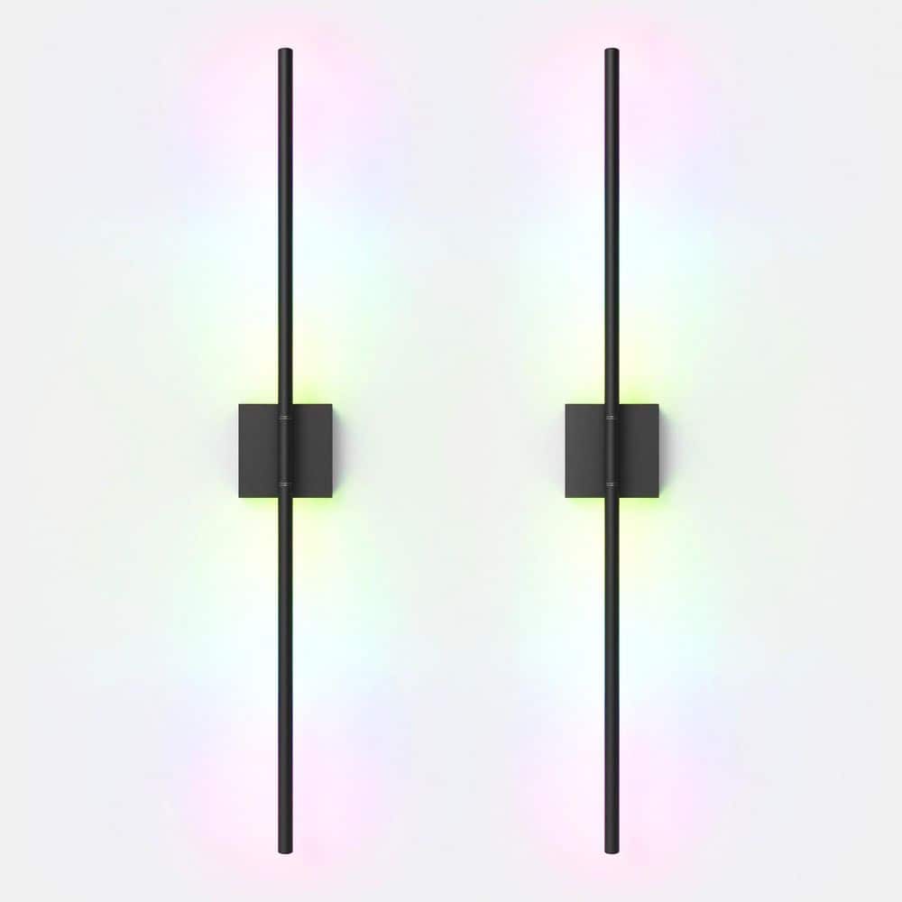 24 in. 1-Light Black Integrated LED Wall Sconce Set of Two, RGBW Dimmable Wall Lamp for Bedroom, Living Room, Bathroom price history on PriceWatchPro