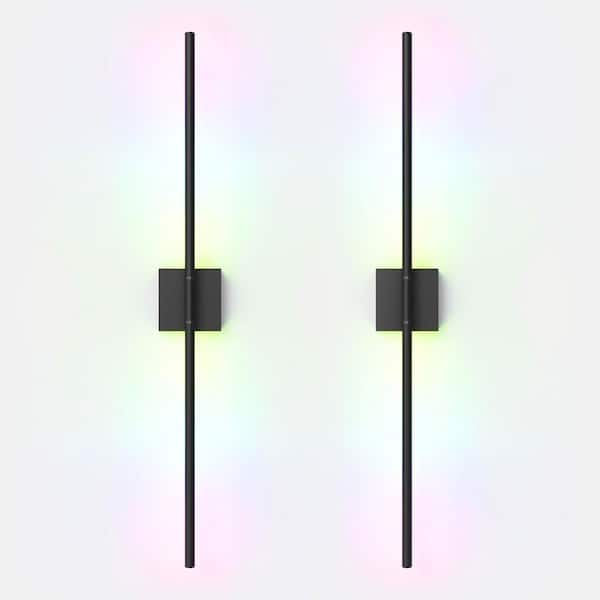 24 in. 1-Light Black Integrated LED Wall Sconce Set of Two, RGBW Dimmable Wall Lamp for Bedroom, Living Room, Bathroom