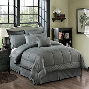 10-Piece Gray Plaid Cal King Comforter Set