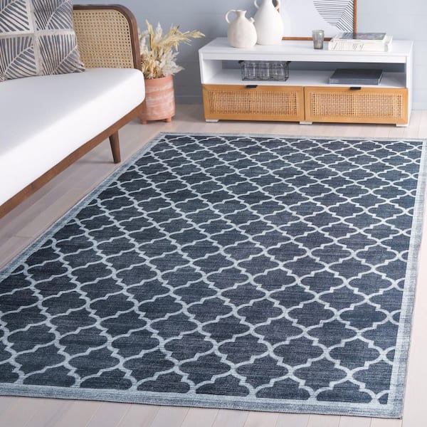 Arizona 6 ft. x 6 ft. Black/Gray Machine Washable Border Geometric Trellis square Area Rug