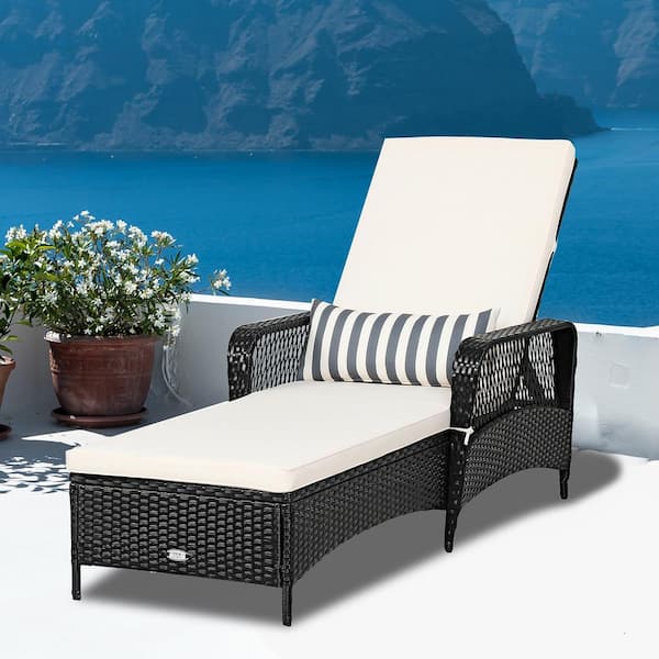 SUNRINX Black Wicker Outdoor Chaise Lounge with Beige Cushions MG3215HWY The Home Depot