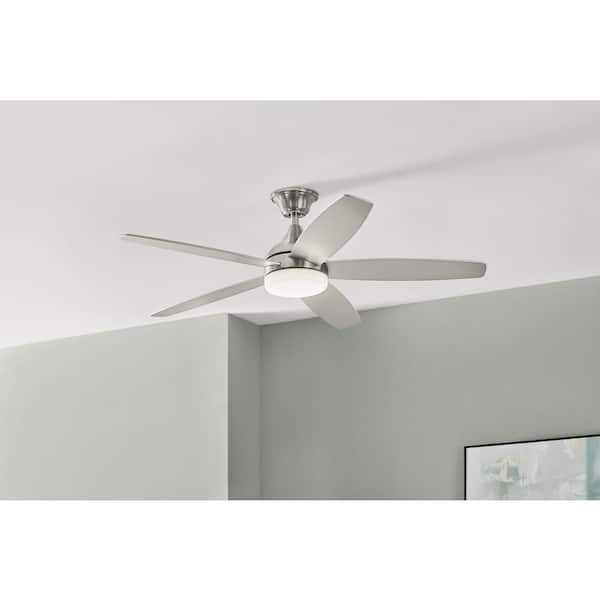 Tyra 52 in. Smart Indoor Brushed Nickel Ceiling Fan with Adjustable White LED with Remote Included Powered by Hubspace
