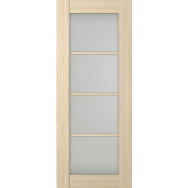 Vona 4Lite 30 in. x 80 in. No Bore 4-Lite Frosted Glass Loire Ash Composite Wood Interior Door Slab