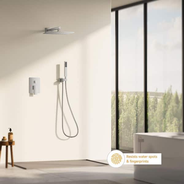 10 Inch Square Bathroom Shower Combo Set In Brushed Nickel