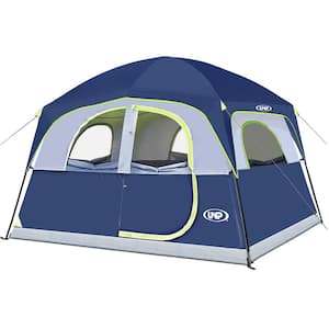 6-Person Waterproof Double Layer Family Camping Tent with 1 Mesh Door and 5 Large Mesh Windows, Navy Blue