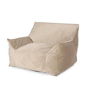Velie Taupe Velveteen Bean Bag Chair with Armrests