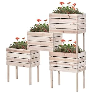 19.8 in. Raised Garden Bed, Wood Elevated Planter Box Kit with Bed Liner, DIY Shape, Drainage Holes, Beige (4-Pack)