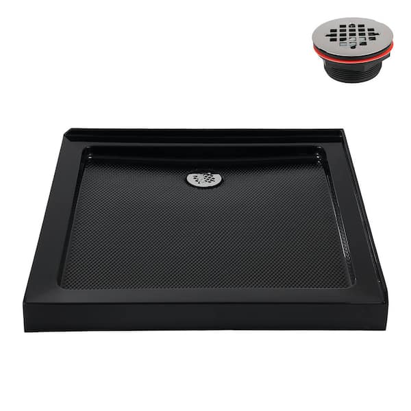 36 in. L x 36 in. W Corner Acrylic Shower Pan Base in Glossy Black w/ Left Hand Drain Drain Included