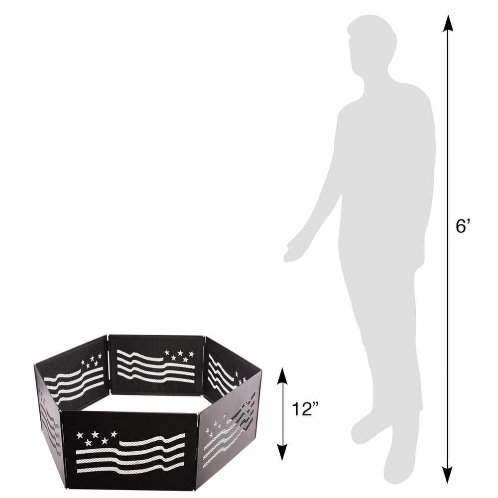 Zion 36" Black Steel Portable Folding Fire Ring with Stars and Stripes