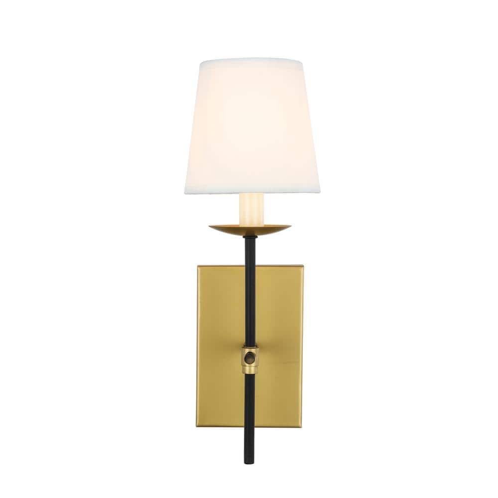 Timeless Home Ellie 4.5 in. W x 14 in. H 1-Light Brass and Black and White 