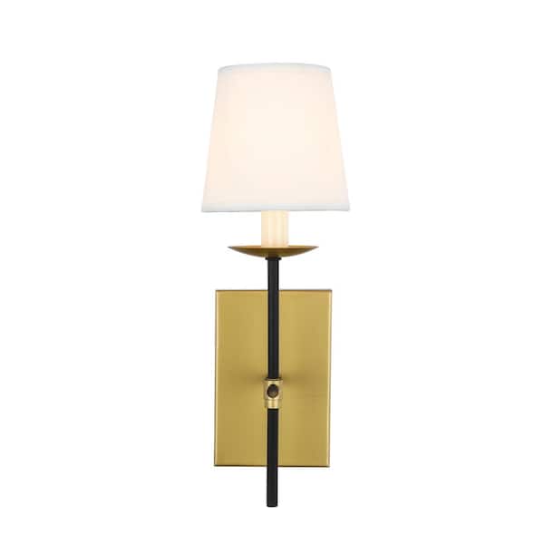 Unbranded Timeless Home Ellie 4.5 in. W x 14 in. H 1-Light Brass and Black and White Shade Wall Sconce