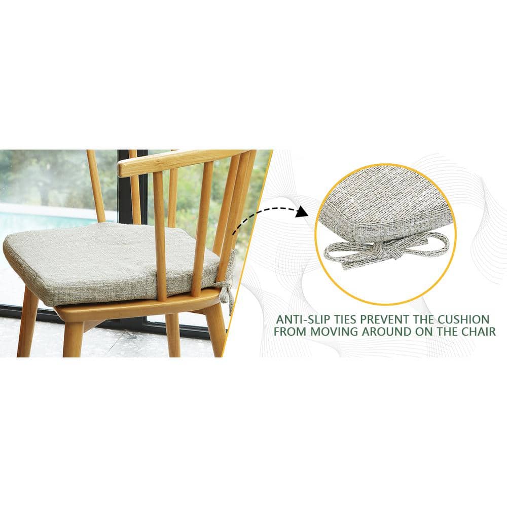 Beige Foam Trapezoid Chair Cushions with Tie Attachments, Set of 2