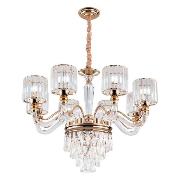8-Light Gold Modern Crystal Round Chandelier for Bedroom Dining Room Living Room, No Bulbs Included