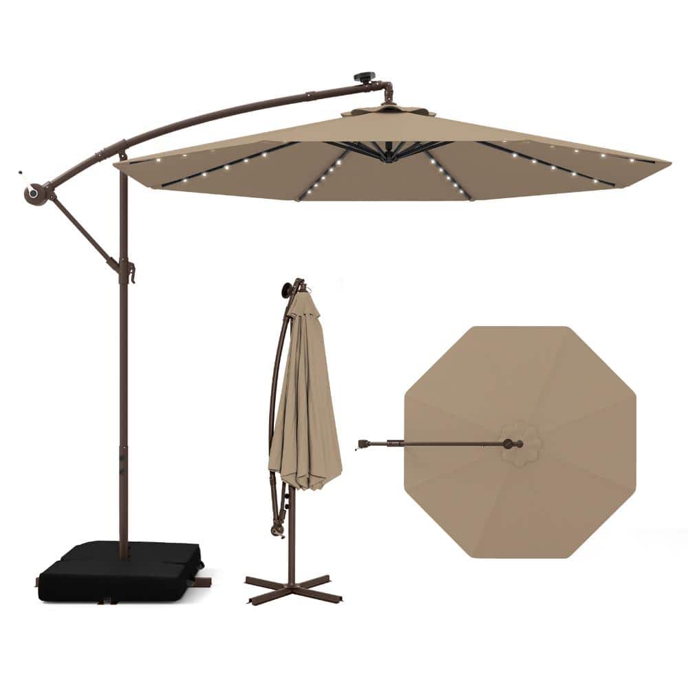 10 ft. Polyester and Steel Cantilever Patio Umbrella with Solar LED Lights, Crank Lift, Tan price history on PriceWatchPro