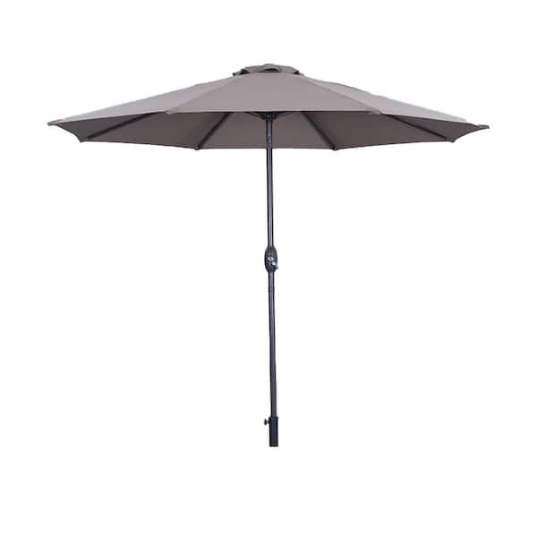 Unbranded 9 ft. Aluminum Market Outdoor Patio Umbrella in Taupe with Crank Lift