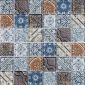 Encaustic Pasadena 12 in. x 12 in. Glossy Glass Patterned Look Wall Tile (15 sq. ft./Case)