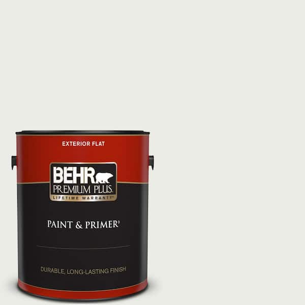 BEHR PREMIUM PLUS 1 gal. #710E-1 Snow Leopard Flat Exterior Paint & Primer