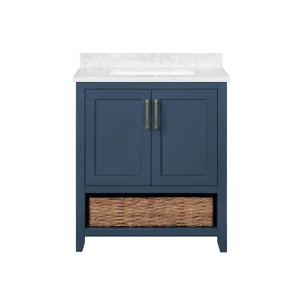Newhall 30 in. Single Sink Grayish Blue Bath Vanity with White Engineered Marble Top (Assembled)