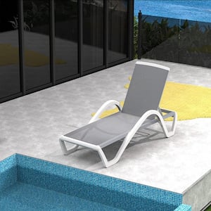 Outdoor Chaise Lounge with Arms with Gray Textilene Fabric Aluminum Frame Set of 1
