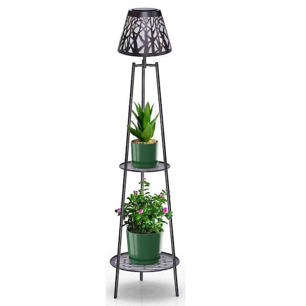Front Yard Decorative Post Lamps, 45 in. Outdoor Solar Floor Lights, Warm White Light with Planter Holder