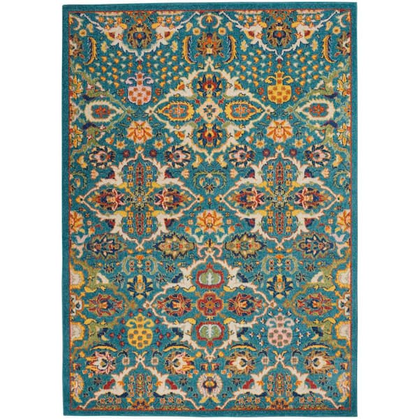 Nourison Allur Turquoise Ivory 6 ft. x 9 ft. All-over design Transitional Area Rug