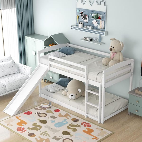 Effie White Twin Over Full Bunk Bed with Convertible Slide, Ladder, Guardrails