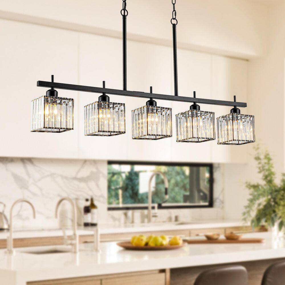 Crystria 5-Light Matte Black Modern Linear Kitchen Island Pendant Light with Clear Crystal Shade price history on PriceWatchPro