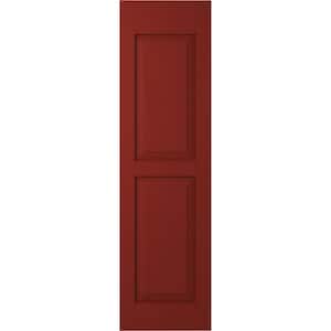 18 in. W x 77 in. H Americraft 2-Equal Flat Panel Exterior Real Wood Shutters Pair in Pepper Red