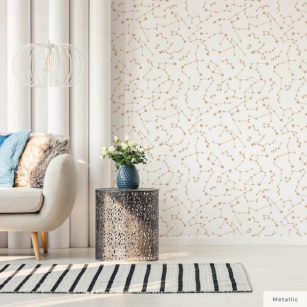 Novogratz Frost and Metallic Gold Constellations Vinyl Peel and Stick Wallpaper Roll (Covers 28 sq. ft.)