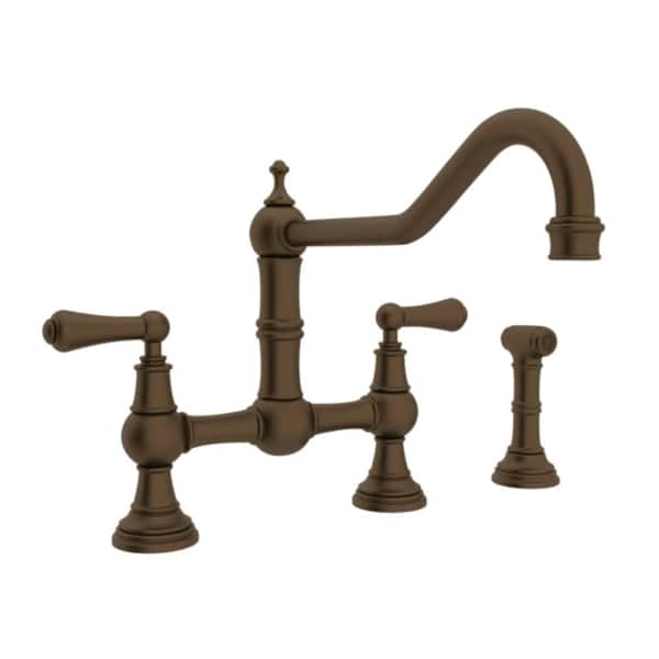 Edwardian Era Two Handle Bridge Kitchen Faucet with Side Spray in English Bronze