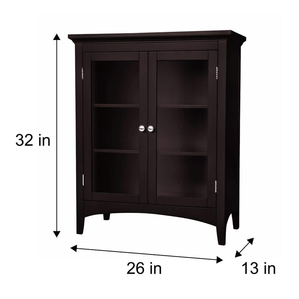 Madison Dark Espresso MDF Bathroom Floor Cabinet with Glass Doors