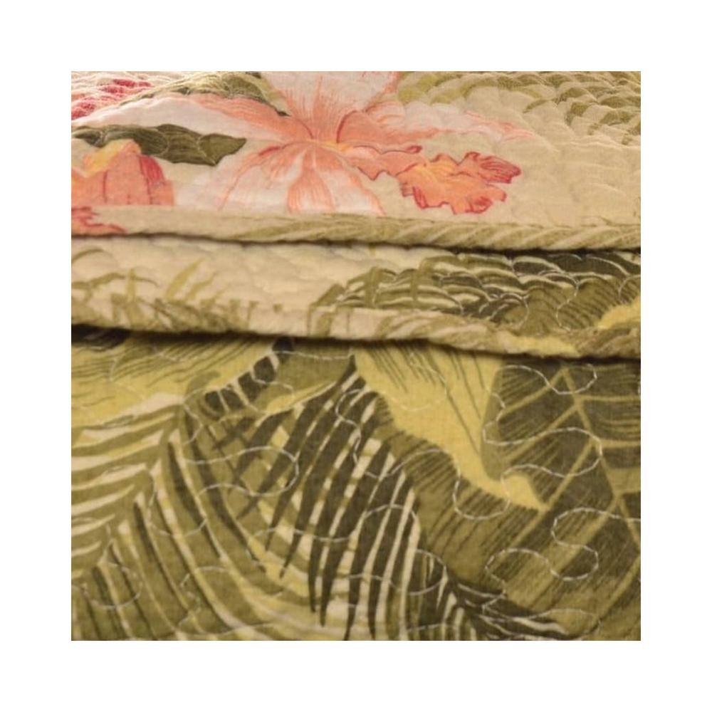 Tropical Orchid Green Cotton Reversible Throw Blanket