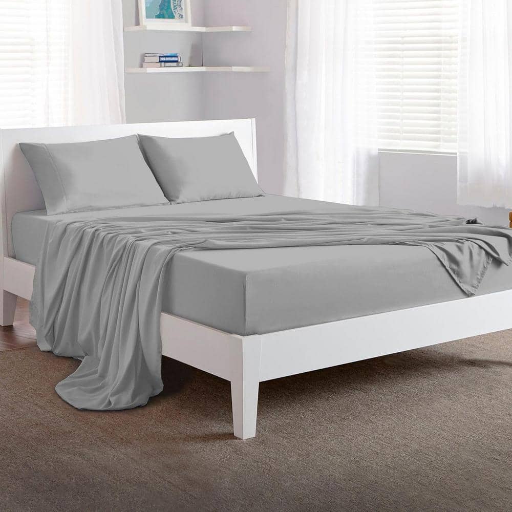 Light Grey Full Size Polyester Microfiber Bed Sheet Set