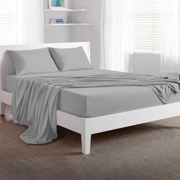 bedgear Basic 4-Piece Bed Sheet Set Polyester Lightweight Breathable Sheets Light Grey Full