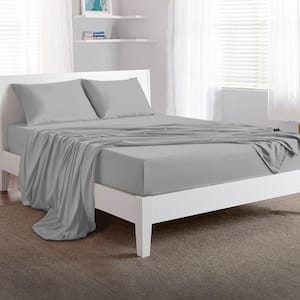 Basic 4-Piece Bed Sheet Set Polyester Lightweight Breathable Sheets Light Grey Cal King