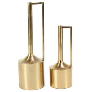 16 in., 22 in. Gold Metal Decorative Vase with Handles (Set of 2)