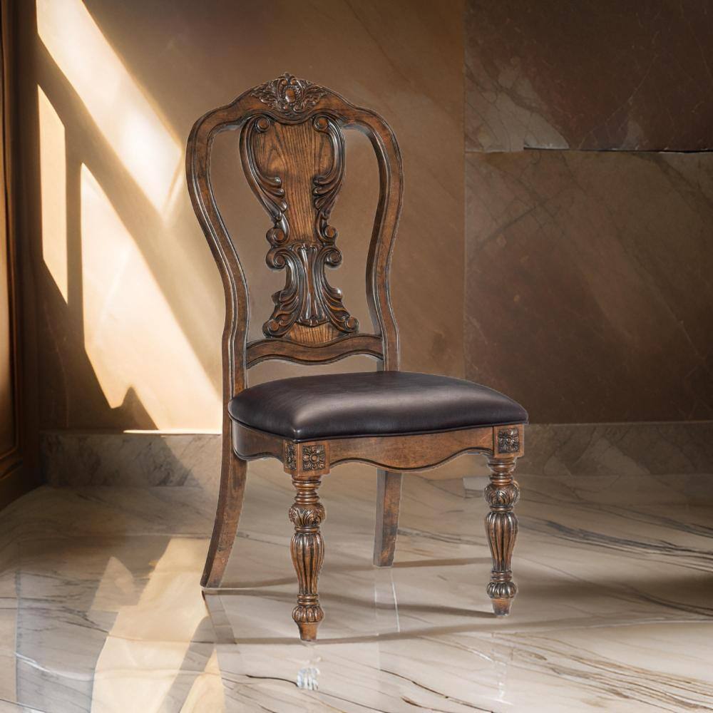 Devi High Back Brown Faux Leather Upholstered Side Chair