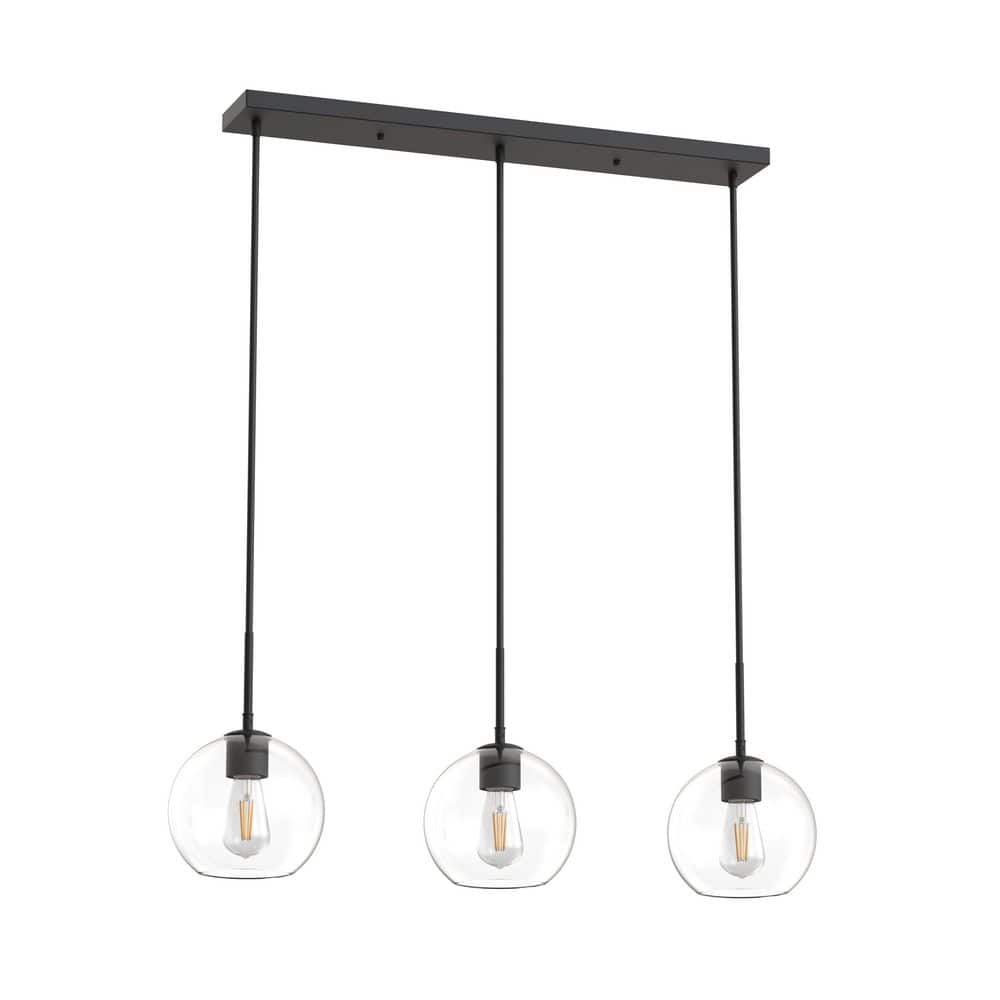 3 Light Island Pendant Light with Matte Black Finish & Clear Glass Globe for Dining Room and Kitchen, No Bulbs Included price history on PriceWatchPro