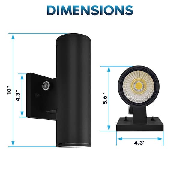 LUXRITE 10 in. Black Dusk to Dawn Outdoor LED Cylinder Wall Sconce