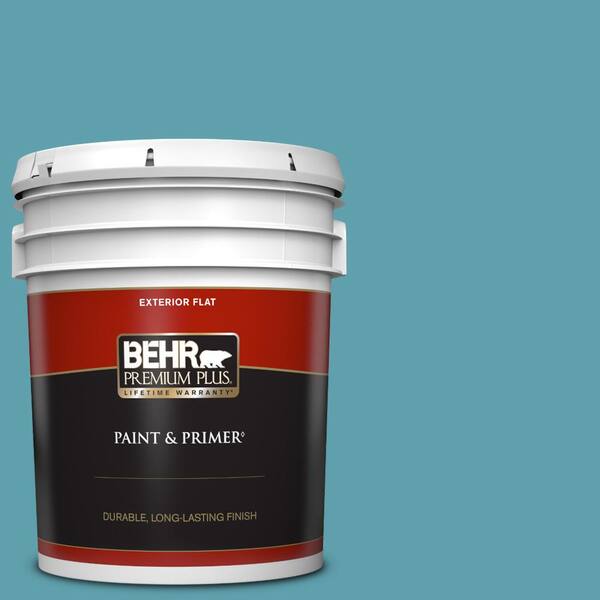 BEHR PREMIUM PLUS 5 gal. #BIC-53 Turquoise Flat Exterior Paint & Primer