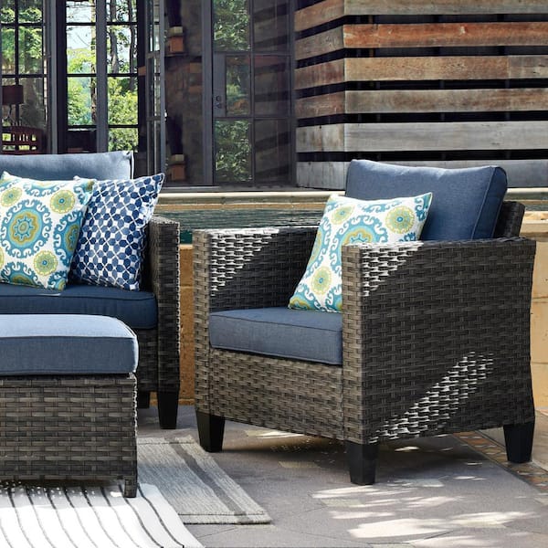 OVIOS Positano Gray 5-Piece Wicker Outdoor Patio Conversation Seating Set  with Blue Cushions PGR300 - The Home Depot