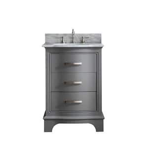 Monroe 24 in. W x 22 in. D Bath Vanity in Gray with Natural Marble Vanity Top in Carrara White with White Sink