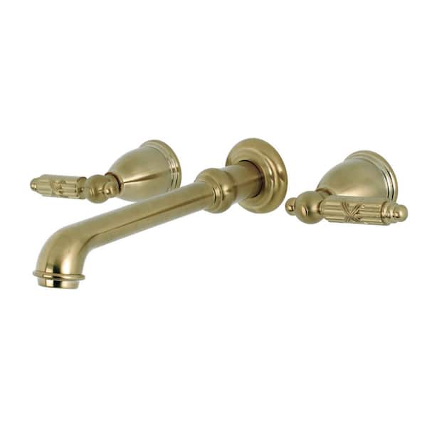 Kingston Brass Georgian 2-Handle Wall Mount Roman Tub Faucet in Brushed Brass