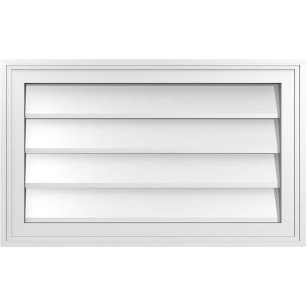 Ekena Millwork 26 in. x 16 in. Vertical Surface Mount PVC Gable Vent: Decorative with Brickmould Frame